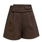 Smebjs. Weitbein kurz for Frauen Herbst Winter Unregelmäßige hohe Taille lose kurze Hosen (Color : Brown, Size : XL code)
