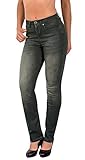 ESRA Damen Straight Fit Jeans Hose Damen Jeanshose Stretch gerader Schnitt bis Übergröße G800