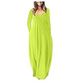 ERNUMK Damenkleider, tief geschnitten, langärmelig, Dating-Party, mittellanges Rockkleid für Frauen (Grün, XL)