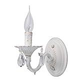 MW-Light 371022501 Kerzen Wandlampe Weiß Shabby Chic Metall mit Kristall 1 Flammig E14 x 60W