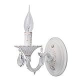 MW-Light 371022501 Kerzen Wandlampe Weiß Shabby Chic Metall mit Kristall 1 Flammig E14 x 60W