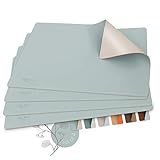 sølmo I Designer Tischset aus PU-Leder, Hitzebeständig Zweifarbig I 4er Platzset abwischbar, Tischset Leder, Platzdeckchen, Platzset Leder, Tischset Kinder (SkyBlue/Silver)