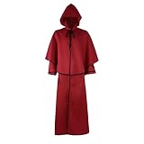 Mantel Herren Lange Vintage Medieval Zauberrobe Herren Abschlussball Party Cosplay Kapuzenmantel Herren Dünn Und Leicht Atmungsaktiv Windbreaker Herren C-Red XXL