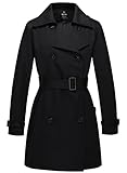 Wantdo Damen Zweireihiger wasserdichter Trenchcoat Winddichte leichte Oberbekleidung Mäntel Schulterklappen mit Gürtel Slim Fit Jacken Schwarz XL