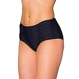 Aquarti Damen Bikinihose Hotpants mit seitlichen Raffungen, Farbe: Schwarz, Größe: 44