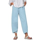 AYOrpeg Freizeithosen 7/8 Hose Damen Leinenhose Haremshose Sommerhose Einfarbig Yogahose Sweathose Fitness Hosen Frauen Sporthose Jogginghose Training