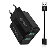 d-power Pack Netzladegerät mit 2 USB-Ports + USB-Kabel Typ C – Schw