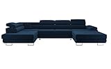 Ecksofa WILD U mit Schlaffunktion und Kopfteilverstellung (Linke Version, Navy blau)