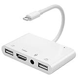 iPhone Mikrofonadapter für Live-Streaming, HDMI Adapter für iPhone auf TV, Dual USB Female OTG Adapter mit Ladeanschluss Kompatibel mit iPhone 13/12/11/XS/XR/X/Pad/Pod, Keine Anwendung, Plug and Play