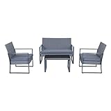 SVITA LOIS XL Poly Rattan Sitzgruppe Gartenmöbel Metall-Garnitur Bistro-Set Tisch Sessel g