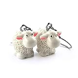 SCHMUCKZUCKER Damen Kinder Ohrhänger Schaf witzige Edelstahl Ohrringe Silber Creme-Weiß