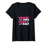 Damen Hunger Pipi Müde Kalt lustiges Frauen T-Shirt mit V