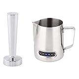 FEING Milchschädender Kugel mit Thermometer Edelstahl 600ml mit Kaffee Tamper Edelstahl Feste Kaffee-Tamper (Color : Silver)