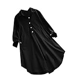 IZHH Damen Plus Size Solide Fashon Bluse, Lange Ärmel Button Down Casual Lange T-Shirts, Lose Atmungsaktive Tunika Tops(Schwarz,2XL)