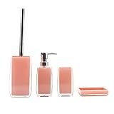 shisipq Modisches Kunststoff-Rosa-Bad-Accessoires-Set 4-teiliges Set Komplettes Badezimmer-Dekoration/Empfänger, Tasse, Seifenspender, WC-Bürstenhalter, Seifenschale, Kunstharz-Dek