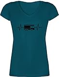 Feuerwehr Geschenk - Feuerwehr Herzschlag - schwarz - XL - Türkis - Geschenk - XO1525 - Damen T-Shirt mit V
