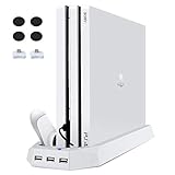 LIDIWEE PS4 Pro Standfuß, Vertikaler Ständer für PS4 Pro Docking Station, Playstation 4 Pro Console Kühlgebläse Cooler Lüfter Controller Ladestation Organizer Stand Charger 3 USB hubs, Weiß