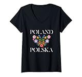 Damen Poland Polska Pole T-Shirt mit V