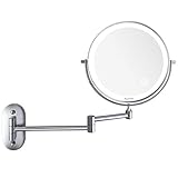 Auxmir Kosmetikspiegel LED Beleuchtet mit 1X / 5X Vergrößerung, Dimmbarer Schminkspiegel mit Touchschalter USB Wiederaufladbar, Rasierspiegel 360° Schwenkbar Wandmontage für Badezimmer, Spa und H
