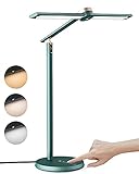 EZVALO LED Schreibtischlampe Dimmbare Metall AURORA | Touch-Control Stufenlos Dimmbar Farbtemperatur 2700-6500K | Augenschutz Speicherfunktion | Tischlampe für Büro, Studium, Lesen | Matte Grü