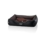 BedDog Premium Orthopädisches Hundebett Buffy, Hundesofa aus Kunstleder, Abnehmbarer Bezug, Kuschel-Decke Zugabe - Mocca (braun/schwarz)