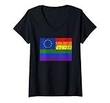 Damen LGBT Regenbogen Fahne Europa Symbol Logo EU Sterne Gay Pride T-Shirt mit V