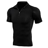 T-Shirt Herren Sommer Einfachheit Mode Slim Fit Stretch Einfarbig Herren Sportshirt Modern Persönlichkeit Reißverschluss Kurzarm Täglich Workout Wicking Shirt A-Black XXL