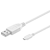 PremiumCord USB - Micro USB Verbindungskabel 3m, USB A Stecker auf Micro B Stecker, USB 2.0 High Speed Datenkabel, 5Pins, 2x geschirmt, AWG28, Farbe Weiß, Länge 3