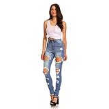 JLKC Damen Denim Jeggings Skinny Fit Jeans Stretch Hip-Lift Ripped Bequeme Passform Stretchy Skinny Jeans,Blue,S