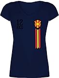 Fussball WM 2022 Fanartikel - 12. Mann Nordmazedonien Fanshirt - 3XL - Dunkelblau - Nationalmannschaft - XO1525 - Damen T-Shirt mit V