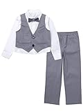 YiZYiF Kinder Jungen Anzug mit Fliege Hemd Weste Hose Set Gentleman Anzüge Kinderanzug Hochzeit Taufe Festlich Outfit Kleidung Grau 134-140