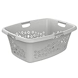 Rotho Flowers Wäschekorb 50l mit 4 Griffen, Kunststoff (PP) BPA-frei, grau, 50l (65,1 x 48,6 x 26,2 cm)