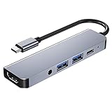 USB Typ-C auf HDMI Multiport-Hub, USB C (USB3.1) auf HDMI 4K AV Digital, mit USB 3.0, USB 2.0, PD 60 W, Audio für 3,5 mm Kopfhörer, tragbare HDMI-Dockingstation 4K für Nintendo Sw