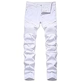 Komiseup Herren Jeans Hose Slim Fit Denim Lange Jeanshose für Männer Coole Jungen Stretch Freizeithose Bequeme Zerrissene Hosen Mode Drucken J