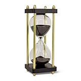 Edle Sanduhr 15 Minuten Chronometrie I Dekorative Sanduhr aus Glas mit feinem schwarz-schimmernden Sand veredelt mit goldenen Seitstü