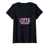 Damen Leipzig Deutschland Vintage Text Rosa Druck T-Shirt mit V