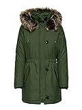 ONLY Damen Winter-Jacke OnlIris einfarbiger Parka Mantel Fellkapuze Winter, Farbe:Grün, Größe:XS