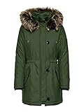 ONLY Damen Winter-Jacke OnlIris einfarbiger Parka Mantel Fellkapuze Winter, Farbe:Grün, Größe:XS