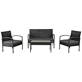 Juskys Polyrattan Gartenmöbel-Set Trinidad schwarz – Sitzgruppe mit Tisch, Sofa & 2 Stühlen - Balkonmöbel für 4 Personen mit Creme-weißen Auflag
