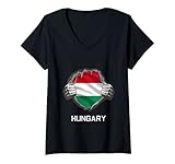 Damen Ungarn Flagge Fußball Team Fan Trikot T-Shirt mit V