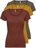 ONLY 3er Pack Damen T-Shirt schwarz oder weiß Kurzarm lang Basic Sommer T-Shirts XS S M L XL 15209153 (Farb Mix 6, S)