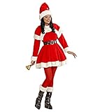 trendmile Premium Luxus Miss Santa Claus Frauen Weihnachtsmann Kostüm mit Kleid, Gürtel, Mäntelchen, Stiefelbedeckung & Mütze Nikolaus für F