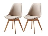 YF Set von 2 Retro-Lounge-Stühlen mit gepolsternoten Stoffsitzen und Massivholzfüßen für Bürolounge Speisen Küche Schlafzimmer (Color : Beige)
