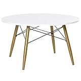 HOMCOM Couchtisch Wohnzimmertisch Beistelltisch Kaffeetisch Teetisch Nachttisch rund Holz + Metall Natur + Weiß Ø80 x H45