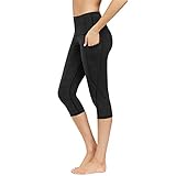 IceUnicorn Damen Sport Leggins Shorts Hohe Taille Tights 3/4 Yogahose Blickdichte Kurz Laufhos Fitness Hosen Jogginghose mit Taschen Short(3/4 Hanf G/Schwarz, L)