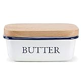 ANightStars Butterdose mit Holzdeckel, Butterglocke für 250 g Butter, Multi-Funktion Butter Dish, Edlem & Nachhaltigem Bambusdeckel, Weiß