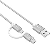 Superer 2 in 1 Micro USB und Typ C Kabel, Schnellladekabel passend für Samsung Galaxy Tab A SM-T550 SM-T555 9,7 Zoll/SM-T590 SM-T595 10,5 Zoll Tablet QC3.0 3A 1.5M Datenkabel Cab