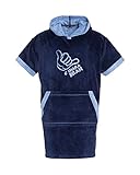 Revise Surf Poncho mit Kapuze – Bademantel – Badetuch – Poncho Handtuch - Damen Herren Kinder - mit Bambusfaser - Dunkelblau/Blau Gr. 140/160