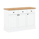 Sideboard Kommode mit DREI Schubladen und DREI Türen Kommode Schrank Weiß Eiche Gold Landhaus S