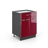 Vicco Schubunterschrank 60 cm Küchenschrank Hängeschrank Küchenzeile Fame-Line (Bordeaux Hochglanz)